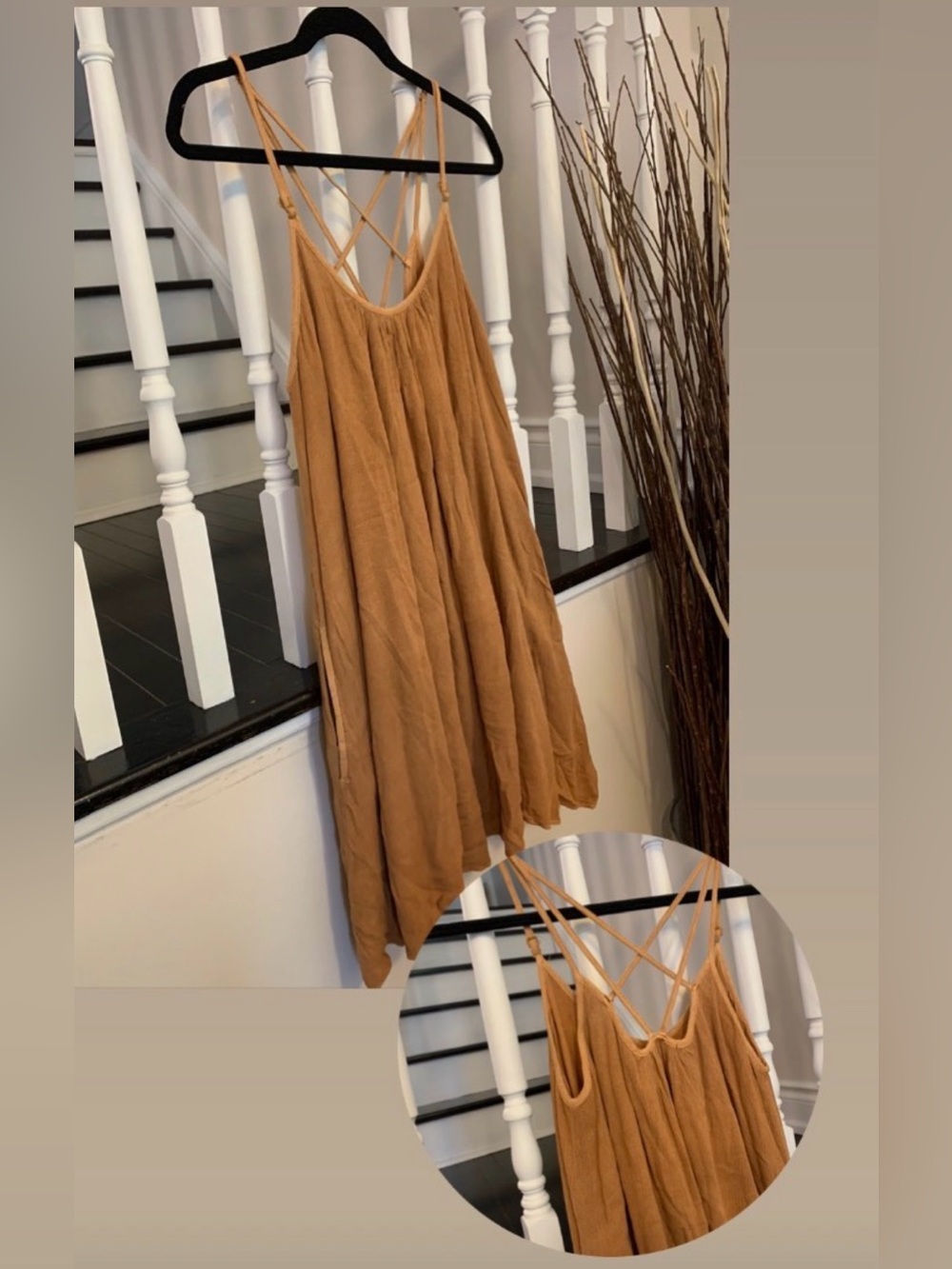 Mustard Seed Strappy Mini Dress in Camel Brown